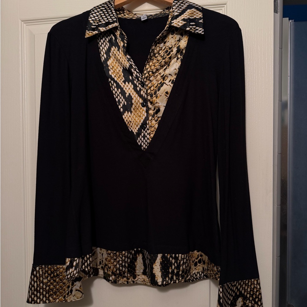 Cache Black and Snake Print Blouse